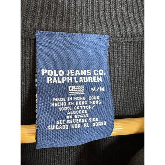 VTG 90s Y2K Rib Knit 3/4 Zip 100% Cotton Polo Jean Co Red Black White Medium - Picture 5 of 8